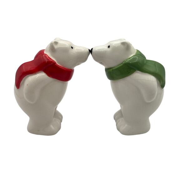 Vintage Coca-Cola Bears Salt and Pepper Shakers White Red Green 3" Tall - Picture 2 of 9